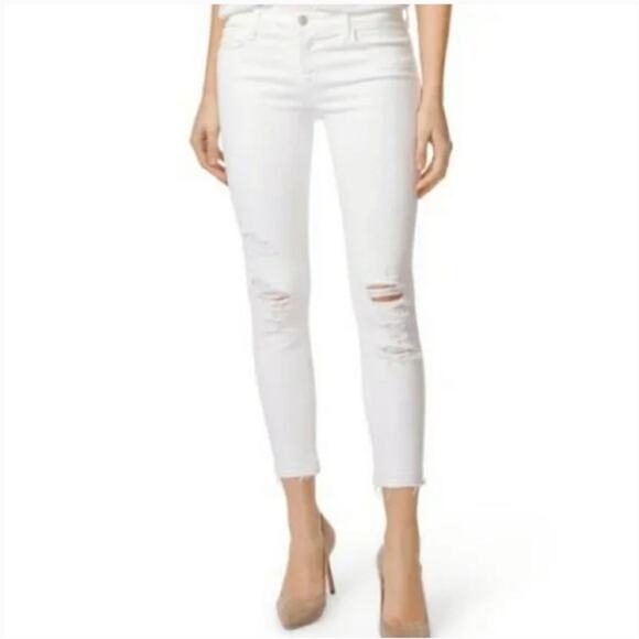 J Brand Caitland Jeans white ripped denim size 28 distressed cropped slim - Picture 1 of 11